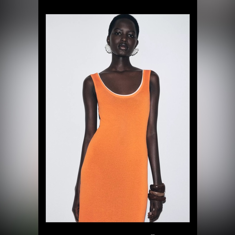 ZARA | Long Knit Dress with Double Layer Trim | Small